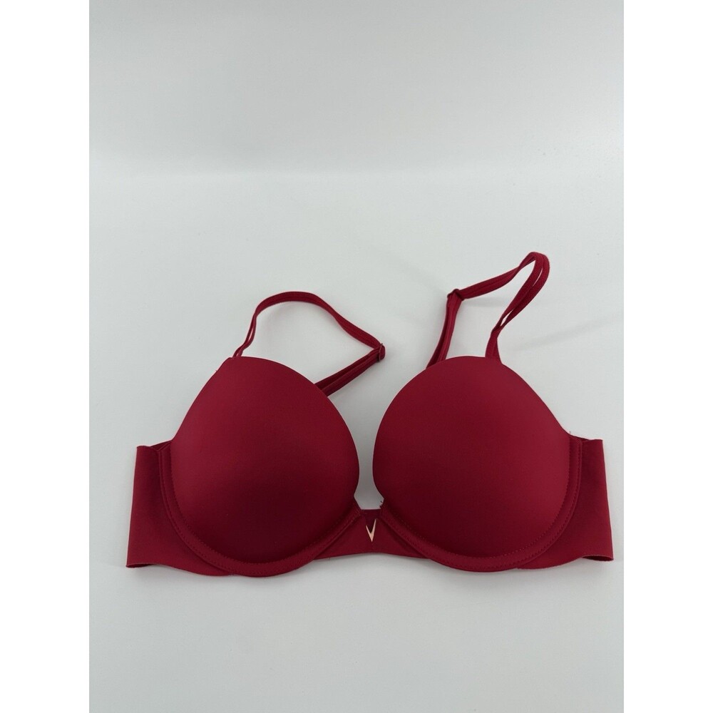 Victoria's Secret Bra Push-Up Plunge Underwire Gold V Charm Center Rose Sz 32C